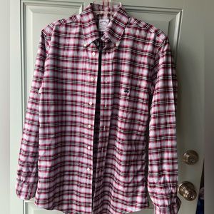 Brooks brothers plaid twill shirt in red, dark and light blue plaid
